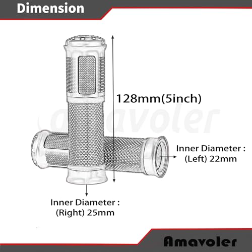 Universal Motorcycle Handlebar Grips Fits for Motorcycles with 7/8" Left Grip and 1" Right. - color: Silver