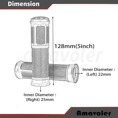Universal Motorcycle Handlebar Grips Fits for Motorcycles with 7/8" Left Grip and 1" Right. - color: Silver