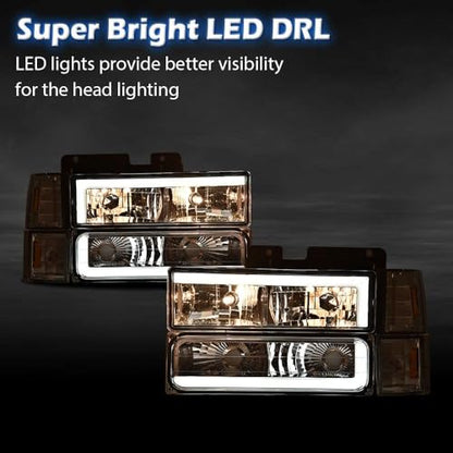 G-PLUS LED Headlights, Fit 94-99 GMC C1500 K1500 Yukon/Fit 94-99 GMC C1500 C2500 K1500 K2500 Suburban Driver & Passenger Side Bumper Headlamps,faros delanteros Assembly - size: [LED Chrome] 1994-1999 Yukon