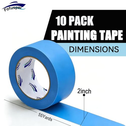 10Rolls Blue Painters Tape 2" x55Yds Bulk UV Resistant No Residue Sharp Lines - size: AT-Blue-10