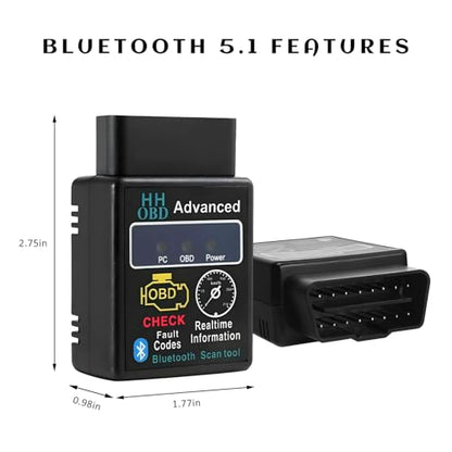 OBD2 Bluetooth Scanner for Car, Wireless OBDII Auto Engine Fault Code Reader Scan Tool w/Exclusive App, Universal Professional Vehicle OBD2 Diagnostic Tester for Phone & PC