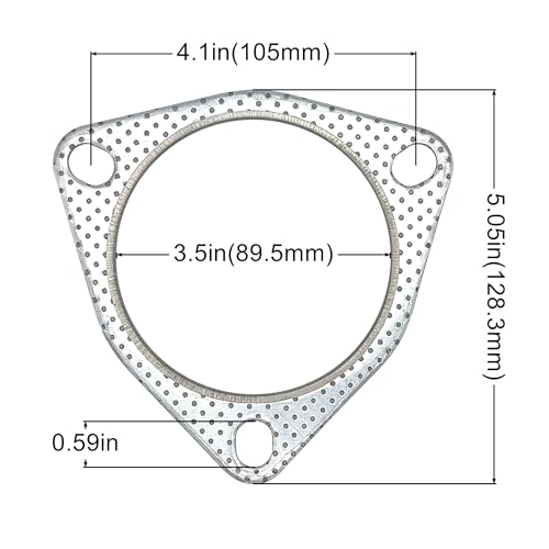 3.5 Inch Exhaust Gasket 3-Bolt Flange 89.5mm Graphite w/Fire Ring 2 Pcs - size: 3.5 in