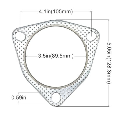 3.5 Inch Exhaust Gasket 3-Bolt Flange 89.5mm Graphite w/Fire Ring 2 Pcs - size: 3.5 in