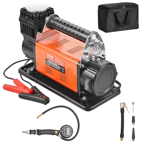 VEVOR 12V Heavy Duty Air Compressor - with Digital Pressure Gauge Tire Inflator Kit, 7.06 CFM Portable Tire Inflator, 150PSI Offroad Air Pump with Adapters for Trucks Car SUV 4 x 4 Vehicle RV - style: 7.06CFM with Digital