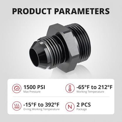 EVIL ENERGY 12AN Flare to 16AN ORB Male 2PCS Fuel Rail Adapter Fitting Black - size: 16AN ORB to 12AN