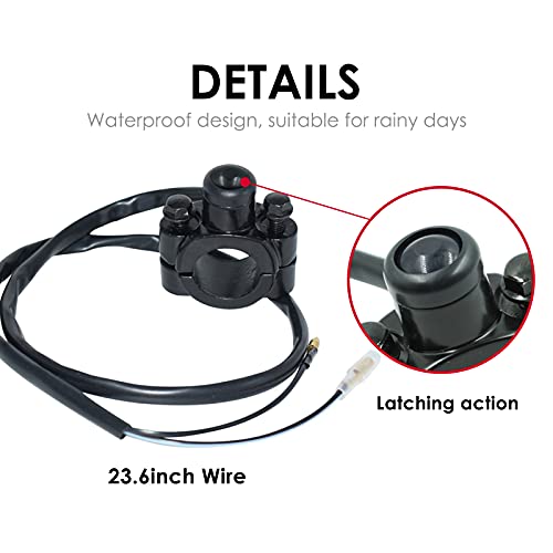 Universal 7/8" 22mm Motorcycle Handlebar ON Off Switch Button Headlight Fog Brake Light Switch with Two Bullet Connectors Black Button