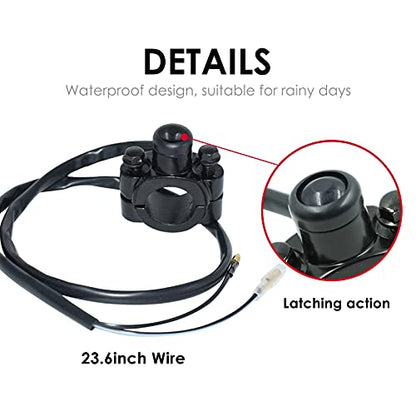 Universal 7/8" 22mm Motorcycle Handlebar ON Off Switch Button Headlight Fog Brake Light Switch with Two Bullet Connectors Black Button