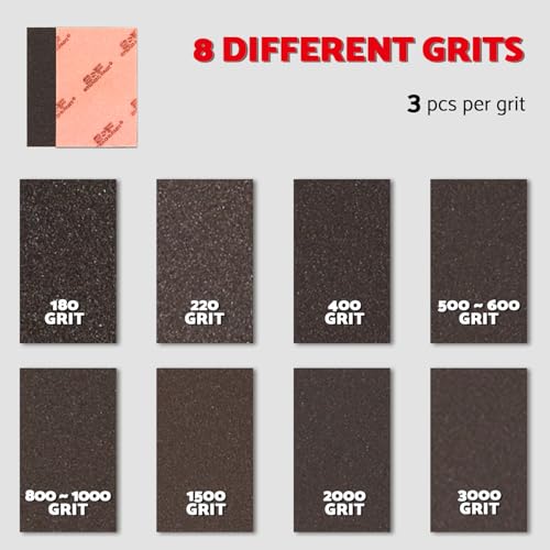 S&F STEAD & FAST Reusable Sanding Sponge Assortment, 24 Pcs, 180-3000 Grit