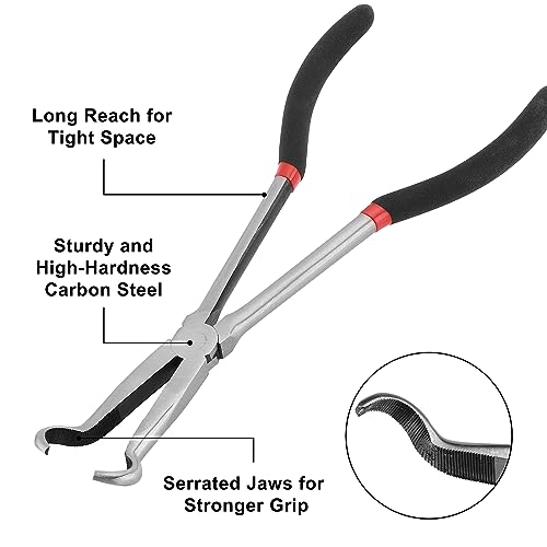 Mayouko 3PCS 11" Long Reach Hose Grip Pliers Set, 5/16 Inch, 1/2 Inch, 3/4 Inch Ring Nose Hose Gripper Pliers Kit, Carbon Steel Offset Spark Plug Boot Removal Pliers for Narrow Space - style: 3PCS