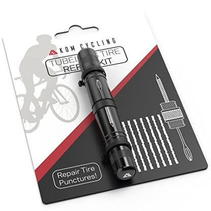 KOM Cycling Tubeless Tire Repair Kit for Bikes 8 Colors! Fixes Mountain Bike and Road Bicycle Tire Punctures - color: Black