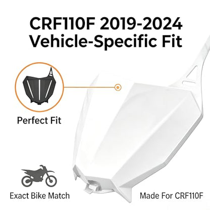 Dirt Bike Number Plate for CRF 110 CRF110F 2019-2024 Pit Bike Front Plastic Body Kit Fender White - color: white
