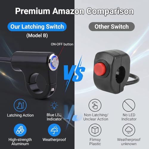 12v 7/8" 22mm Motorcycle Handlebar Switch,Weatherproof Aluminum Alloy Motorcycle Handlebar Mount Switch for ATV Mini Bike Dirt Bike - size: ON/OFF Button with Blue Light