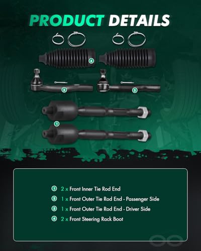 SCITOO 6pcs Front Suspension Kit Inner Outer Tie Rod Ends w/Steering Boots fit for 2004-2006 for Toyota Camry for Lexus ES330 2004-2008 for Toyota Solara
