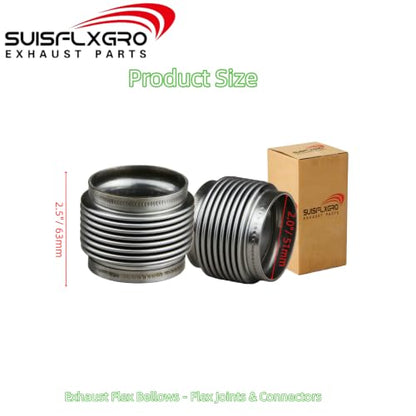 2.0" ID Exhaust Flex Bellows, 100% Stainless SS304, 2.5" LONG Flex Joints & Connectors (1PC) - size: 2.0 inch