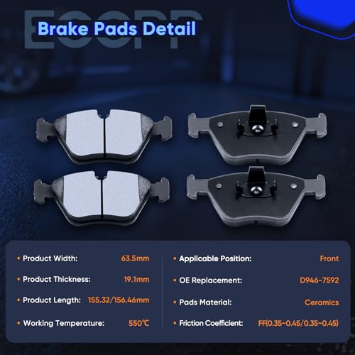 ECCPP Front Rear 8pcs Ceramic Brake Pads Kits fit For BMW For X3 2004-2010 - size: Front D946-7592 + Rear D683-7427