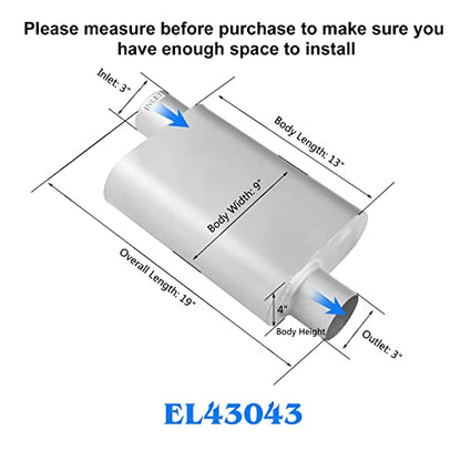Universal Exhaust Muffler, 3" Offset In/Out, 18" Overall - color: offset in | offset out, size: 3" offset in | 3" offset out