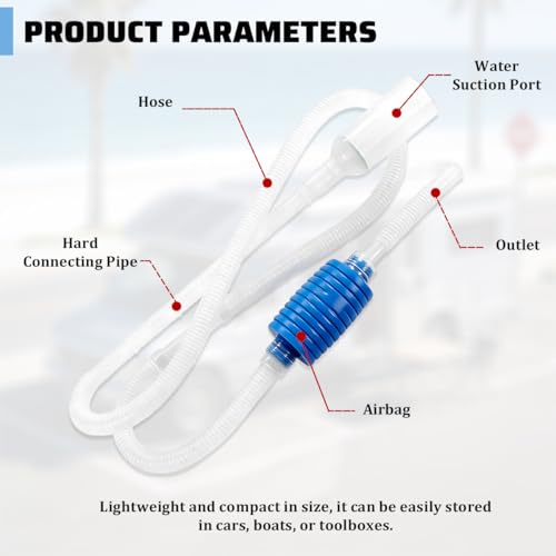 Gasoline Siphon Hose Pump, Portable 5.57FT Vehicle Hand Gas Fuel Pump with Hose, Manual Fuel Transfer Siphone Accessories for Water, Diesel, Oil, Universal for Truck SUV Van