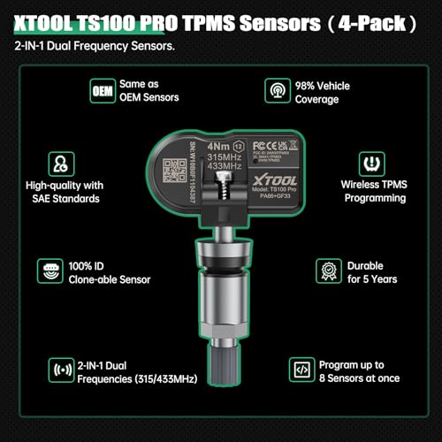TPMS Sensors Set of 4: XTOOL TS100 Pro, 315/433MHz Tire Pressure Sensor