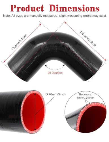 90 Degree Elbow Coupler ID 3 Inch 5-ply Silicone Hose & Clamp,4" Leg Length - size: 5-Ply ID 3 Inch