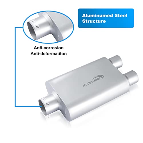 Universal Mufflers Performance Automotive Exhaust Aluminized Steel Muffler Dual Chamber 2.5" center inlet (ID) 2.5" dual outlet (ID) FH425400 - color: Silver, size: 2.5" in - 2.5" dual out