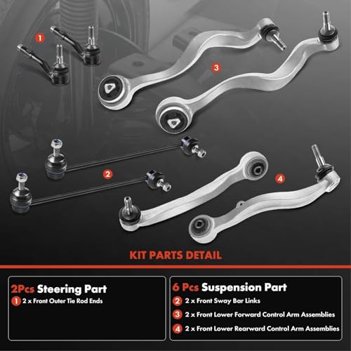 A-Premium 8Pcs Front Suspension Kit, Lower Forward & Rearward Control Arm