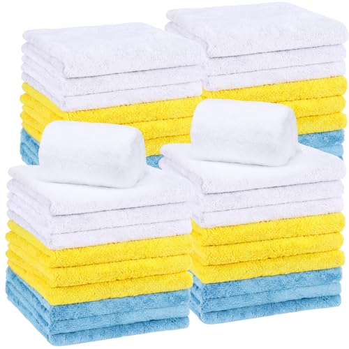 Shimeyao 30 Pcs 16 x 16 Inch edgeless Microfiber Plush Towels for Cars Detailing Drying Wash Polishing Absorbent Cleaning Cloths, 500 GSM (Light Blue, White, Yellow) - color: Light Blue,white,yellow, size: 16 x 16 Inch