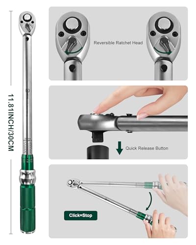 1/2" Drive 1Pc Click Torque Wrench Set, 14.75-154.8 ft.lb / 20-210Nm - size: 1/2″ 1PC