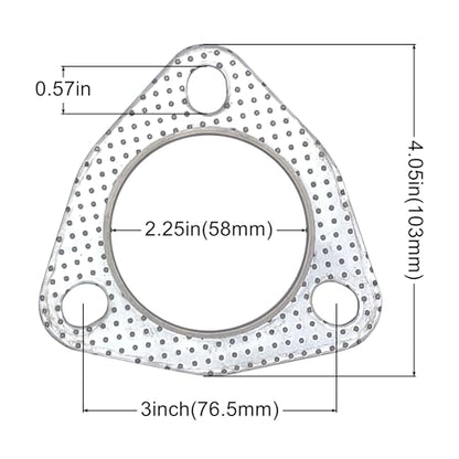 2.25 Inch Exhaust Gasket 3-Bolt Flange 58mm Graphite w/Fire Ring 2 Pcs - size: 2.25 in