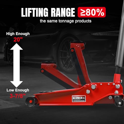 Jack Boss 4 Ton Floor Jack Hydraulic Low Profile Floor Jack with Dual Piston Quick Lift Pump, 4 Ton (8,800 lbs) Capacity, Red - color: Red, size: 4 Ton Dual Piston