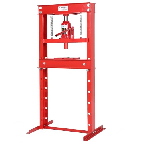 20 Ton Hydraulic Shop Press, Heavy Duty H-Frame with Adjustable Bed, Red - color: Red