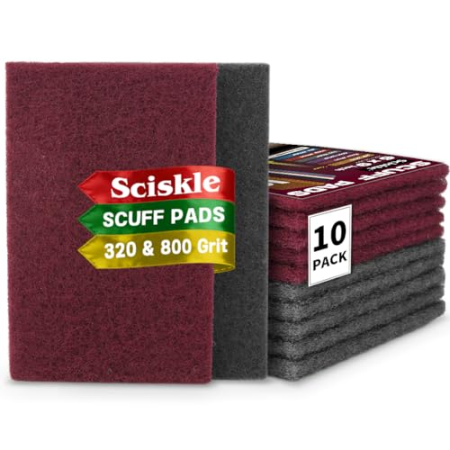 6" x 9" Scuff Pad 10-Pack – Non-Woven Hand Pads for Scuffing, Scouring, Sanding, Cleaning, Blending & Paint Surface Prep – Reusable Aluminum Oxide Abrasive Pads - color: Maroon/Gray