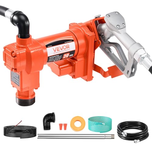 VEVOR Fuel Transfer Pump, 12V DC 20 GPM 1/4 HP Diesel Pump, Extractor Pumps with Manual Nozzle, Discharge Hose and Suction Pipe, for Gasoline, Diesel, Kerosene, Ethanol-Methanol Blends & Biodiesel - size: 12V 20GPM
