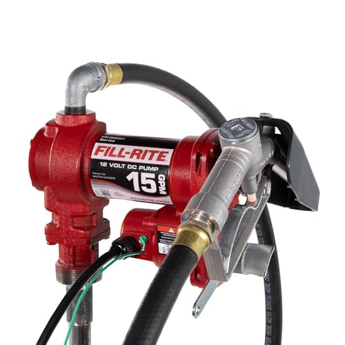 Fill-Rite FR1210H 12V 15 GPM Fuel Transfer Pump with Discharge Hose & Manual Nozzle | Gasoline, Diesel, Kerosene, Ethanol & Methanol Blends & Biodiesel - style: Manual Nozzle