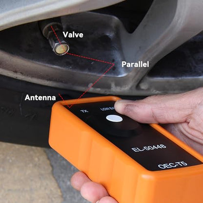 TPMS Relearn Tool Tire Sensor, Automotive Tire Pressure Monitor Sensor Activation Reset Tool OEC-T5, System Programming Training for Most Series Vehicles (Orange)