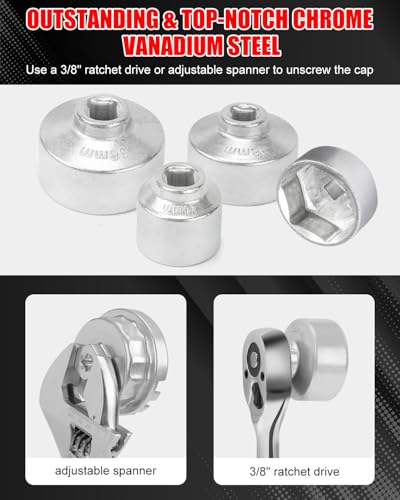 MOFEEZ Oil Filter Wrench Set, 10 Pieces Oil Filter Socket Set, 3/8" Drive Metric Oil Filter Cap Wrench Removal Tool Kit Compatible with Toyota VW BMW Mercedes