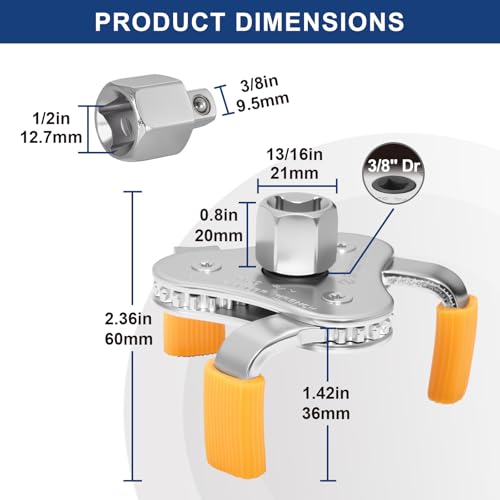 Spurtar 3-Jaw Oil Filter Wrench Adjustable 2-11/16" to 4-1/16" 68mm-104mm