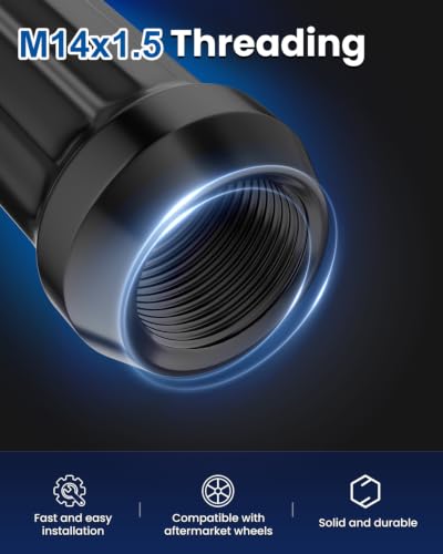 GAsupply 14x1.5 Black Lug Nuts, 2" 50mm Tall, Cone Seat, 24PCS+ 1 Key - color: Black, size: M14x1.5, style: 24 Pack- 2" Tall