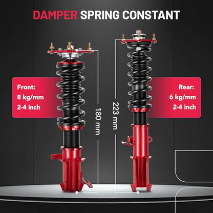 BDFHYK Coilovers Compatible with Toyota Corolla 1987-2002, Shock Absorber Replacement 4 PCS, Adjustable Height Coilovers Suspension Kit Lowering Kit, Black & Red - style: Toyota Corolla 1987-2002