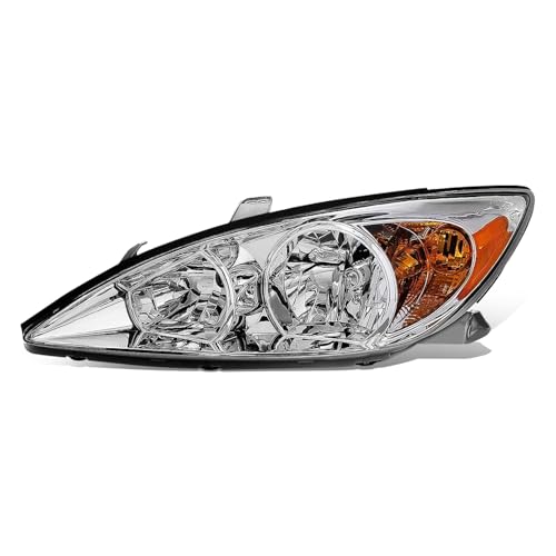 Auto Dynasty Headlight Assembly Compatible with Toyota Camry 2002 2003 2004, TO2502137 OE Style, Driver Left Side, Chrome Housing Amber Corner - color: Left Chrome Housing Amber Corner, size: Fit 2002-2004 Camry