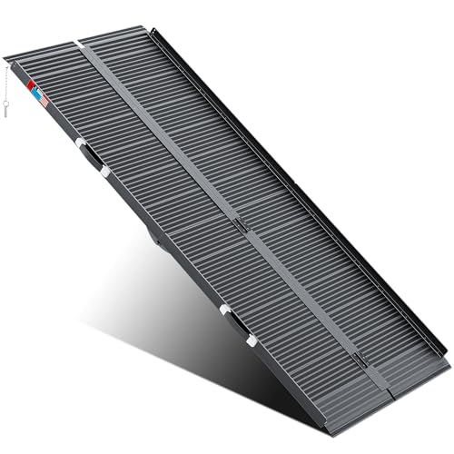 WHALEMOTOR Black Portable Wheelchair Ramp, 7FT No-sew Non-Slip Aluminum Wheelchair Ramp, Folding Portable Wheelchair Ramps for Home, Weight Capacity Up to 800 LBS, Loading Dock Plates - size: 7FT Using height 7-21"