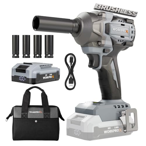 WORKPROX 20V Brushless Cordless Impact Wrench, 440 ft-Ibs 1/2 Impact Gun