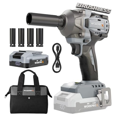 WORKPROX 20V Brushless Cordless Impact Wrench, 440 ft-Ibs 1/2 Impact Gun
