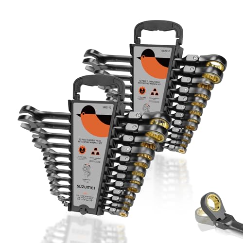 SUZUME 24-piece Flex Head Ratcheting Wrench Set Metric & SAE 180° flexible - size: 24-Piece, style: Metric and SAE