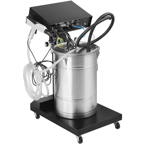 VEVOR Powder Coating System, 50W 100KV Electrostatic Output Machine with 50L Powder Hopper, 450g Per Minute Kit with Spray Gun and Trolley Base, Indoor and Outdoor - size: 500g/min
