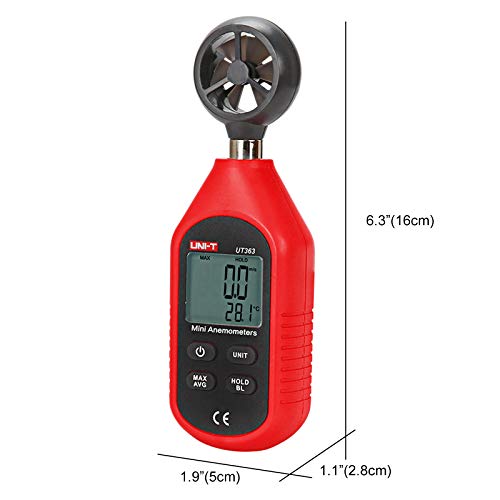 UNI-T UT363 Handheld Anemometer Wind Speed Meter Wind Chill Air Temperature Gauge -14°F to 122°F (-10°C to 50°C) with LCD Backlit Max/Avg Data Hold - size: UT363