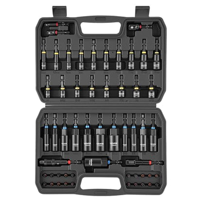 VEVOR Master Magnetic Impact Nut Driver Set 55PCS, Metric & SAE Sizes, with Socket Adapters, Bit Holder, Wing Nut Driver, Pivoting Nutsetter, Quick Release Extension, Power Bits, Storage Box - size: 55 pcs
