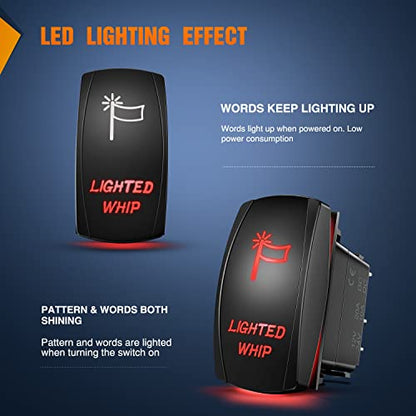 Nilight 5Pin Lighted Whip Rocker Switch Laser Etched Toggle SPST - color: Red, size: LIGHTED WHIP