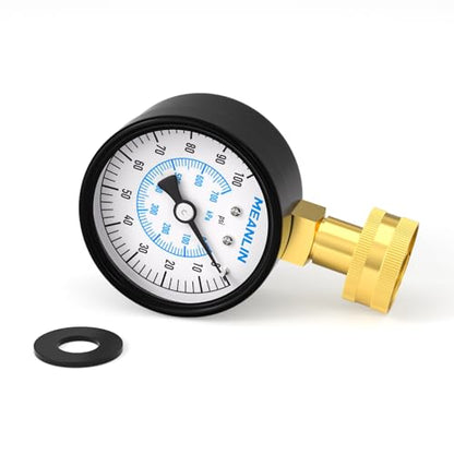 MEANLIN MEASURE 0-100psi Water Pressure Gauge, 3/4" Female 2.5" FACE DIAL Water Pressure Test Gauge with Sealing Ring, Water Pressure Gauge for Home - color: Black, size: 0-100Psi