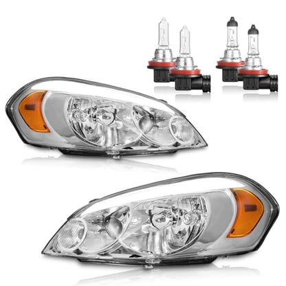 Headlights with High/Low Beam Bulbs for 2006-2013 Chevy Impala - color: Chrome | LED DRL | With High & Low Beam Bulbs