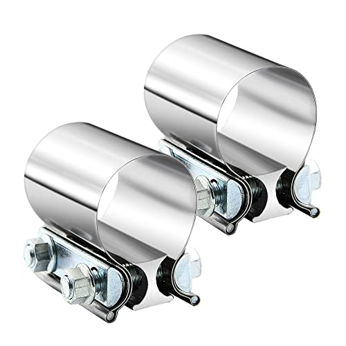 3" 3.0 Inch Exhaust Clamp Butt Joint Band Clamp Sleeve Coupler Stainless Steel 3 Inch for Exhaust Pipes, Mufflers and Catalytic Converters (2 PCS) - size: 3.0"